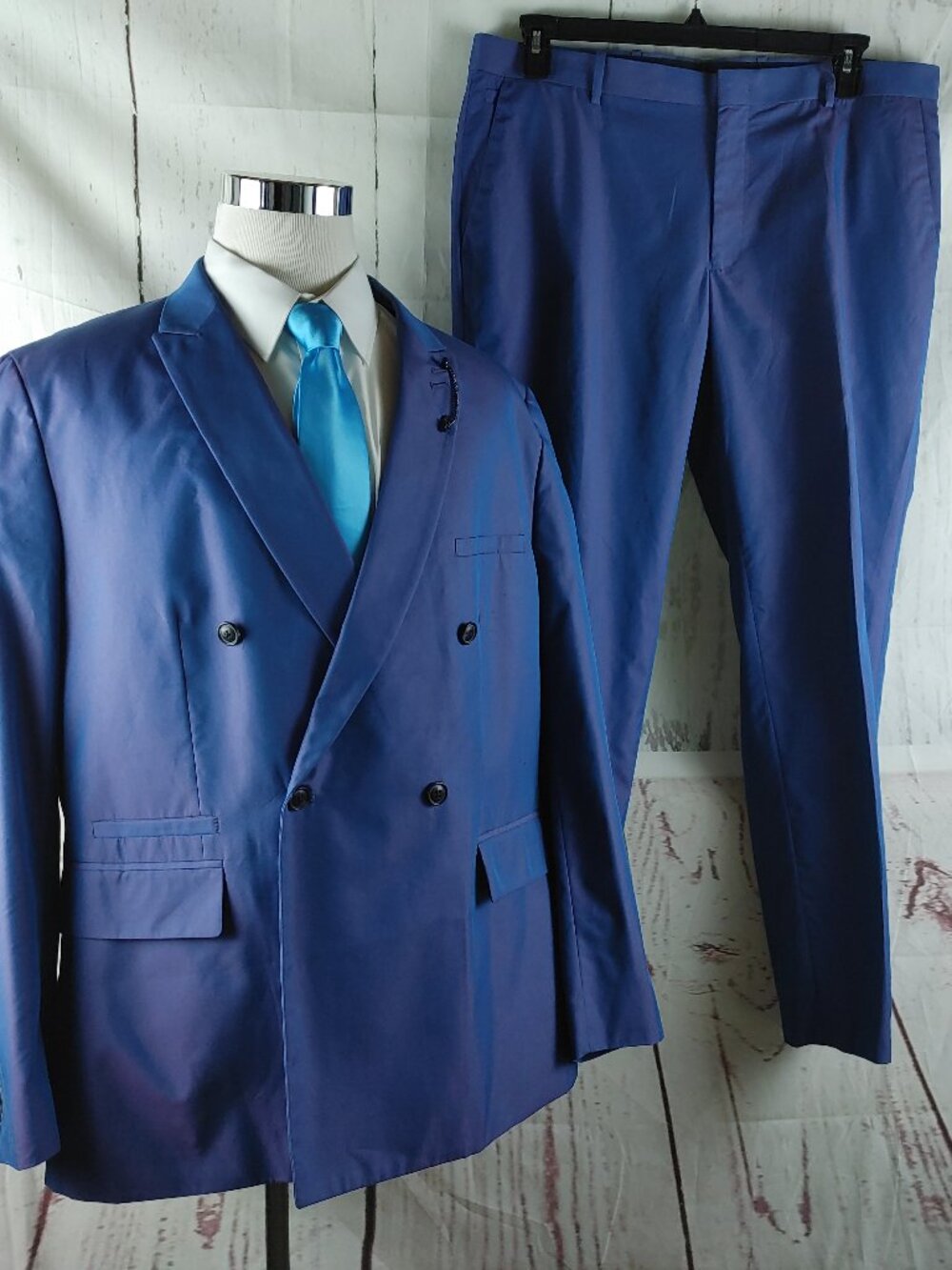 Inc International 2XL(48R) Slim Fit Shinny Blue Double Breasted 2pc Suit NWOT
